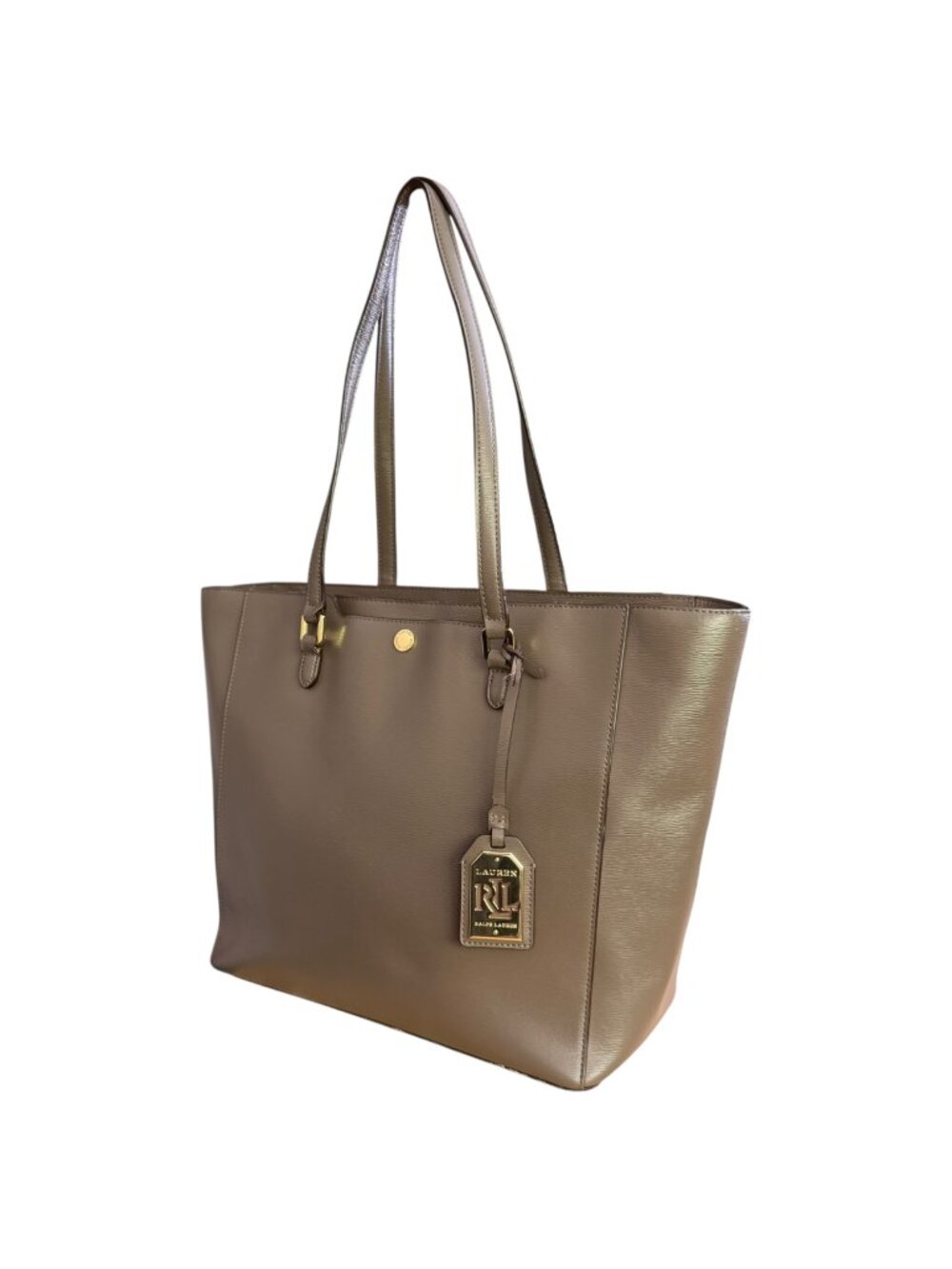 Lauren Ralph‎ Lauren Old Money Minimalist Classic Halee Leather Tote Purse Gray